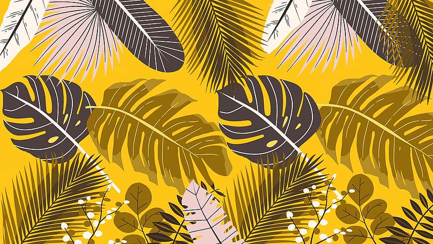bakgrund, löv, tropisk, tapet, gul, handflatan, lövverk, natur, mönster