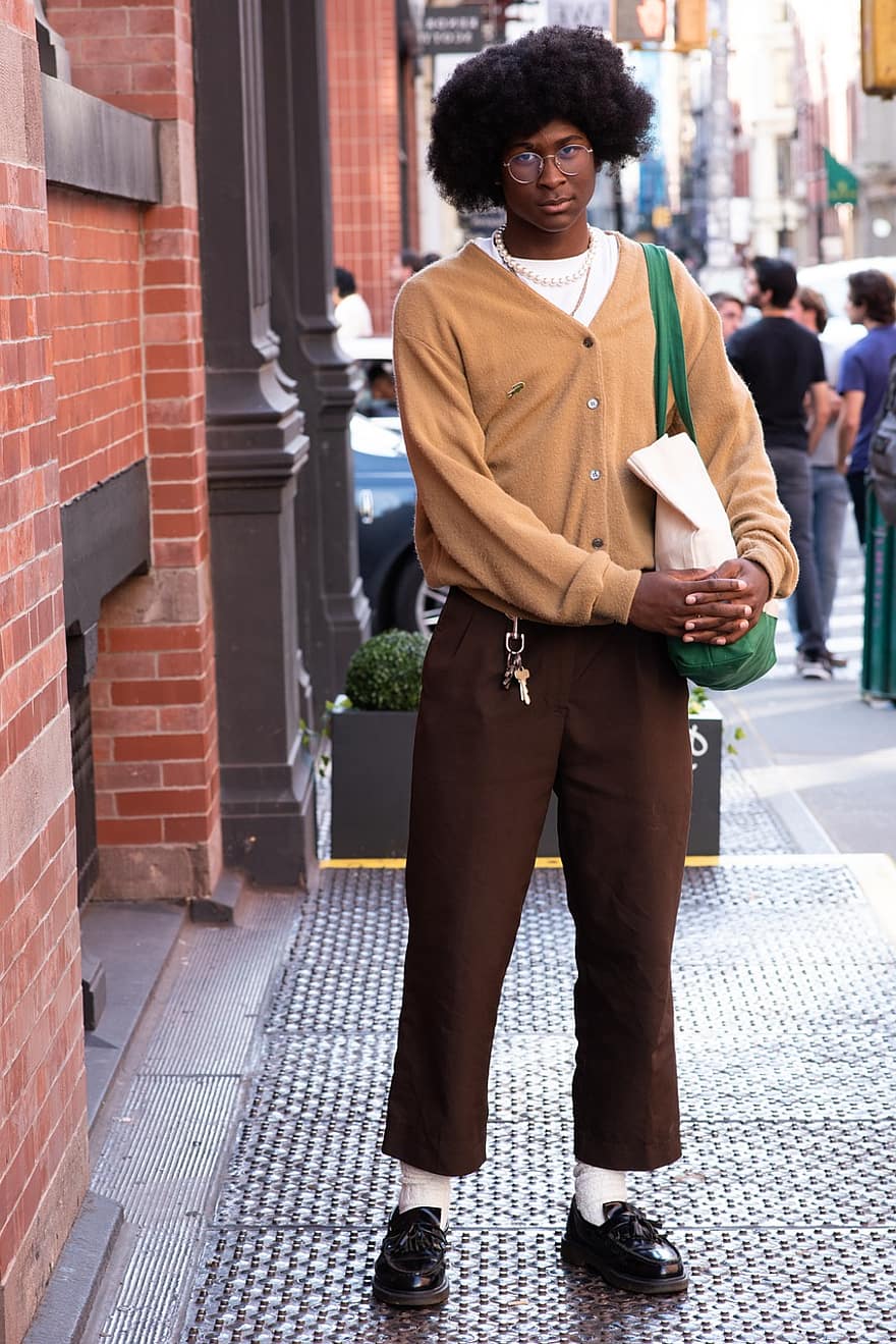 Modă, haine de strada, om, african american, la modă, student, stilat, moda stradală, oraș, POC