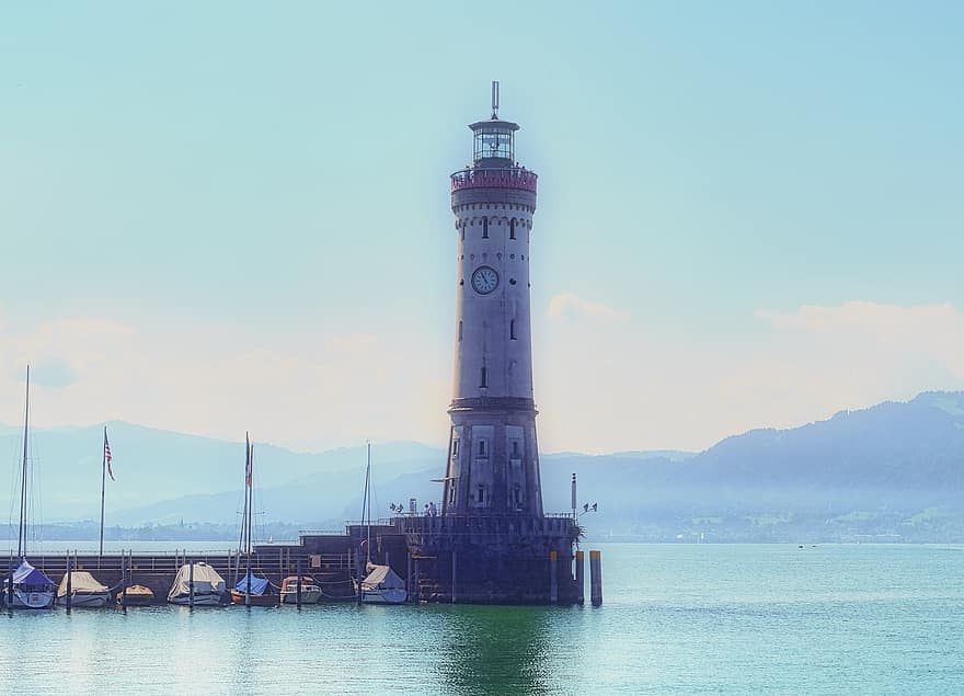 phare, la tour, Lac, la nature, paysage, bâtiment, eau, littoral, endroit célèbre, bleu, architecture