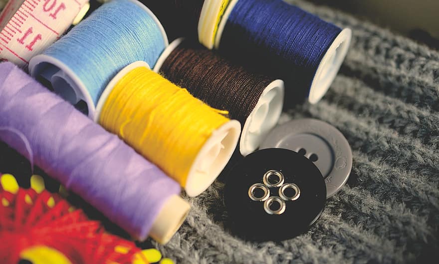 Thread, Buttons, Sewing, Yarn, Sewing Thread, Colorful, Handicraft, spool, multi colored, clothing, close-up
