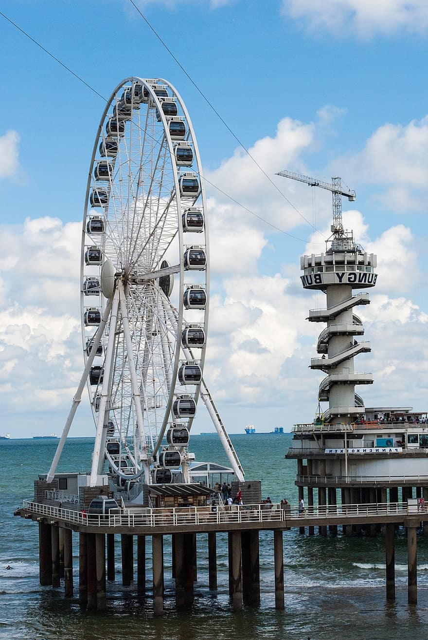 Ferris Wheel, Netherlands, Pier, Travel, Beach, Tourism, Sea