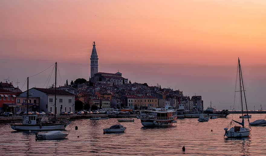 Rovinj, Sunset, Croatia, Istria, Sea, Vacations, Coast, Sky, City, Port, Landscape