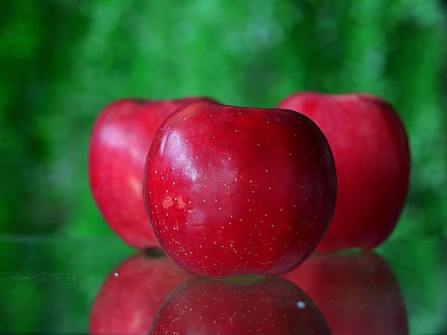 äpple, frukt, mat, rött äpple, hälsosam, friskhet, mogen, närbild, äta nyttigt, organisk, grön färg
