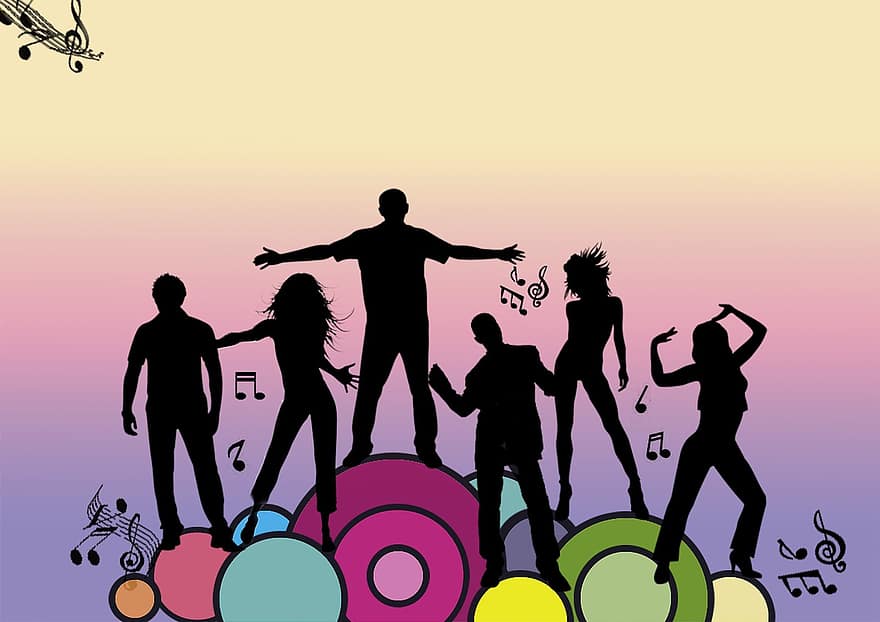 लोग, नृत्य, बहु रंग, उज्ज्वल, पत्रक संगीत, संगीत