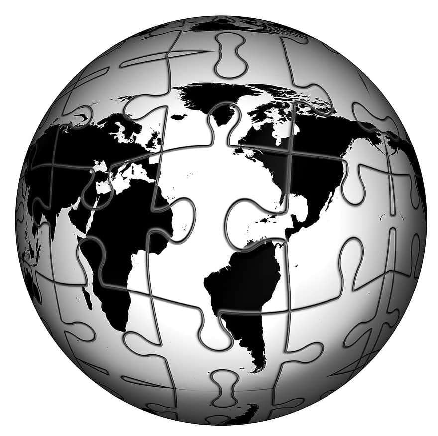 glob, puzzle, Pământ, lume, planetă, globalizarea, continente, global, polul Nord, experiment