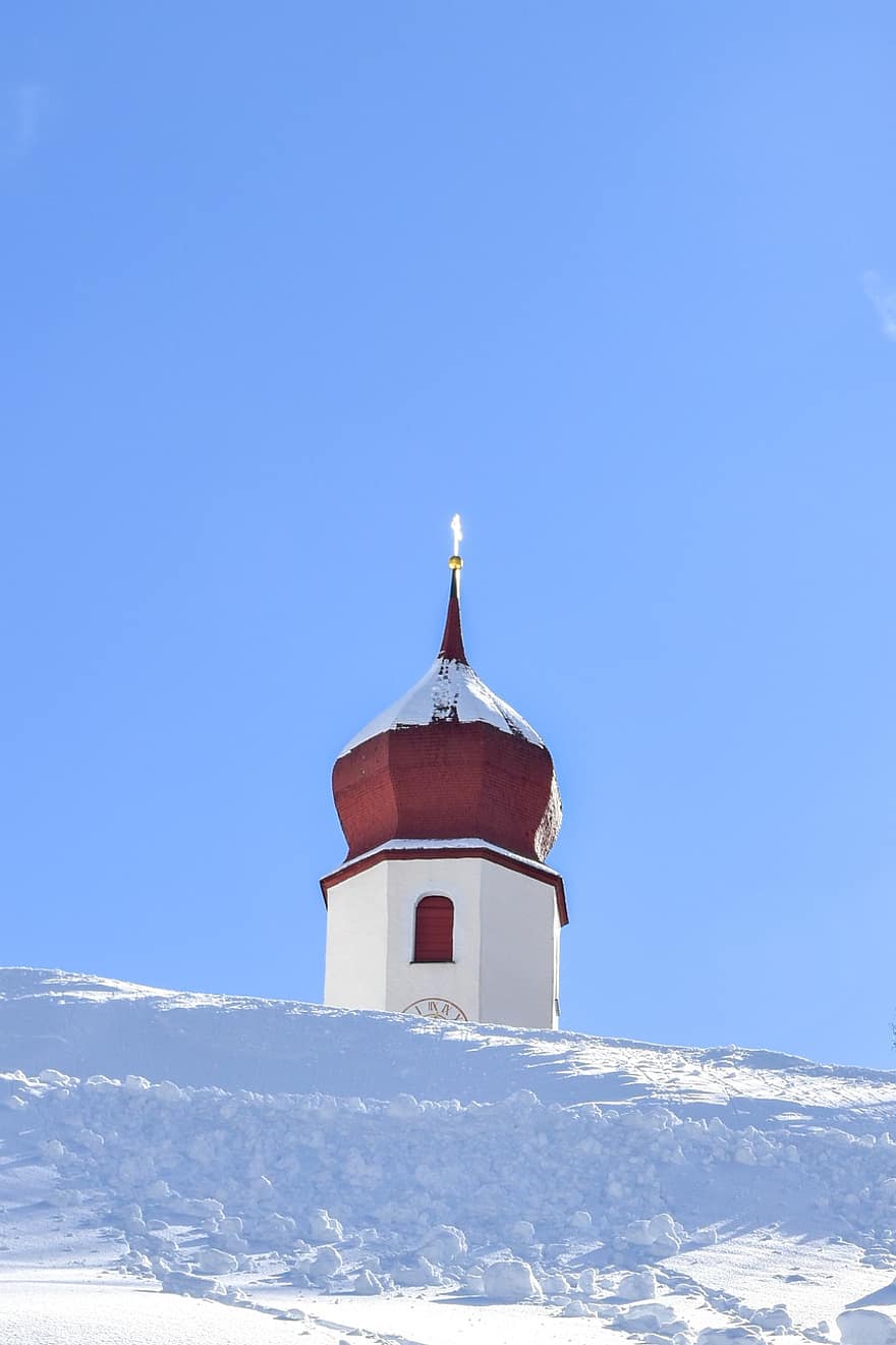 церковь, зима, снег, башня, Австрия, время года, христианство, религия, архитектура, пересекать, культуры
