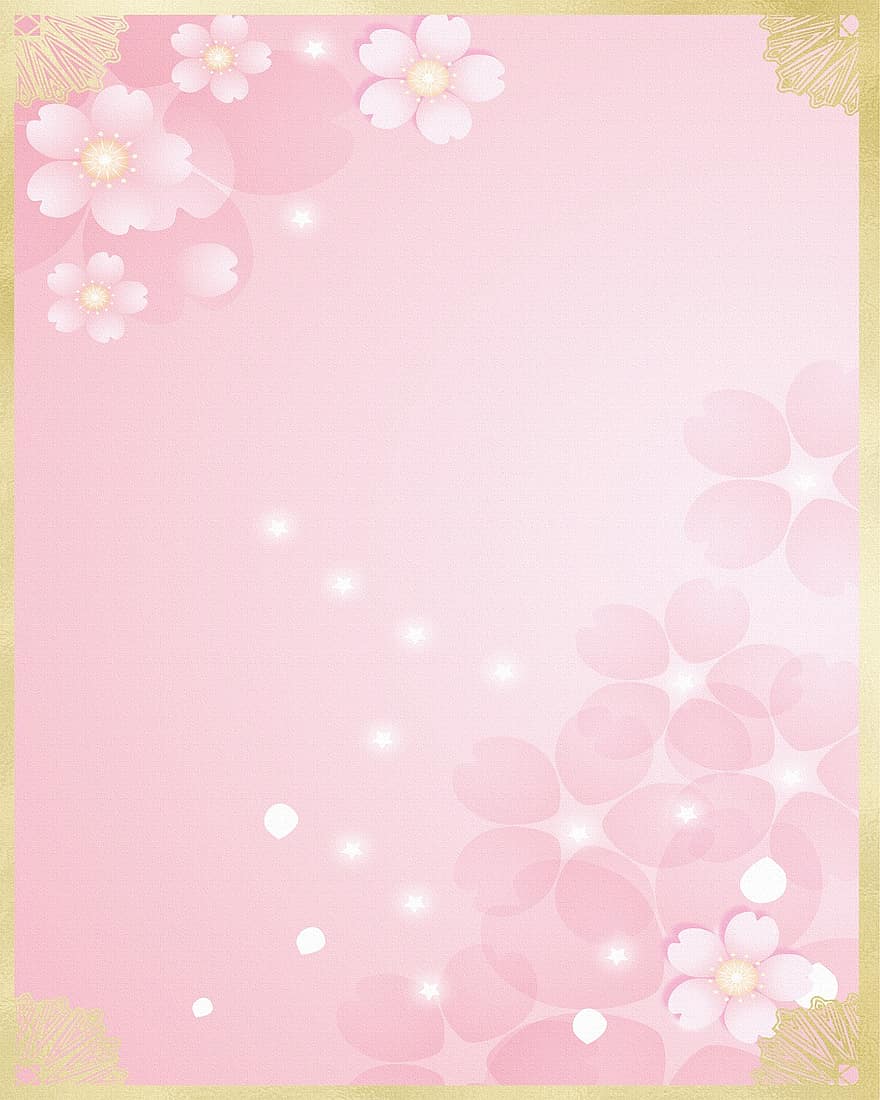 Sakura Floral, lá vàng, tân nghệ thuật, Giấy kỹ thuật số trang trí nghệ thuật, sổ lưu niệm, mẫu, bản mẫu, cổ điển, Thư mời, giấy, khung