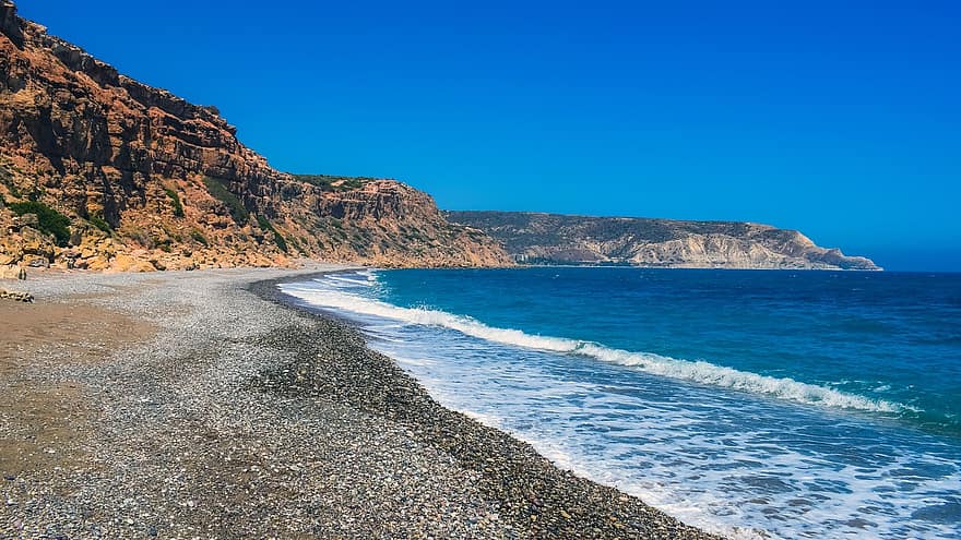 Kipra, Avdimou, Melandas pludmale, pludmale, oļi, ainavu, dekorācijas, raksturs, krasta līnija