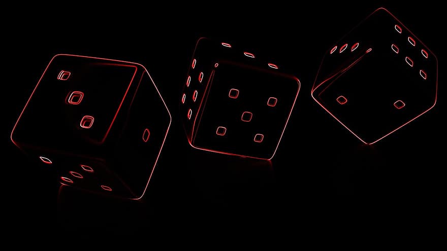 игральная кость, Красный неоновый кубик, неон, казино, игорный, игра, выиграть, дизайн, счастливый, свет, Black Gaming