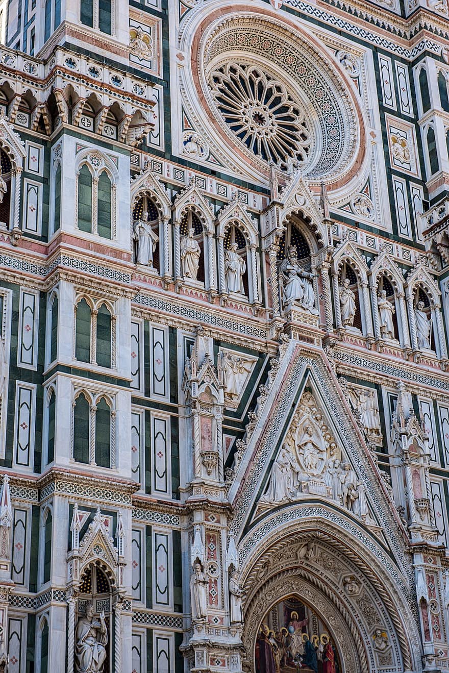 dome, arkitektur, Firenze, Italien, kirke, ornament, statue, Toscana, basilika, Kristendom, berømte sted