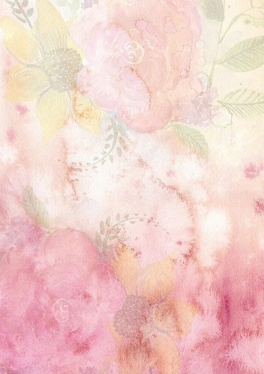 Background, Watercolor, Flowers, Pink, Romantic, Soft, Colorful, Floral, White, Green, Dreamy