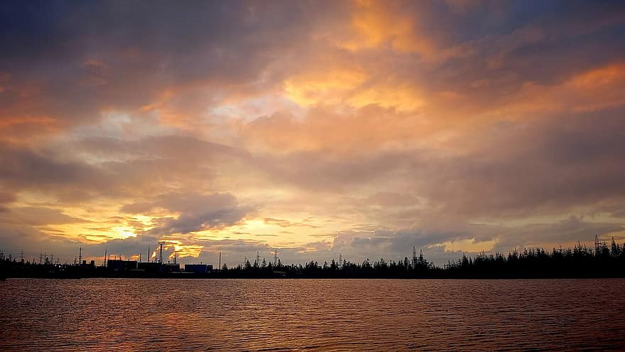 Norilsk, oceà, posta de sol, mar, cel, Rússia