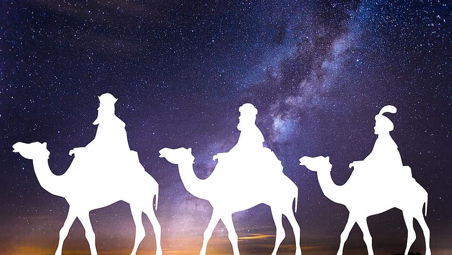 三人の王、クリスマス、旅行者、魔術師、星空、夜