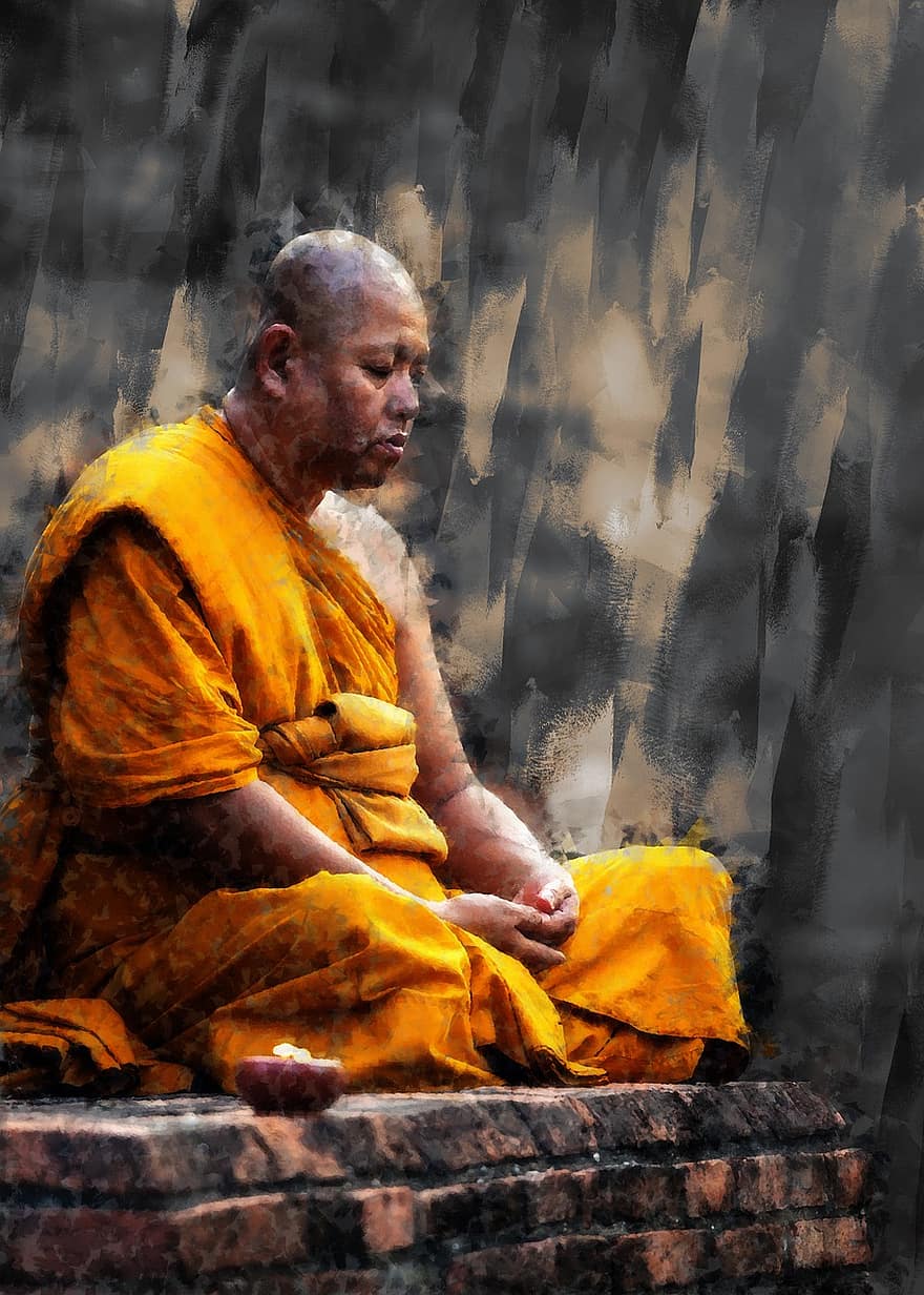 budistas, vienuolis, sėdi, meditacija, zen, medituoti, meditacinis, senovės, Azijoje, burma, tikėjimas