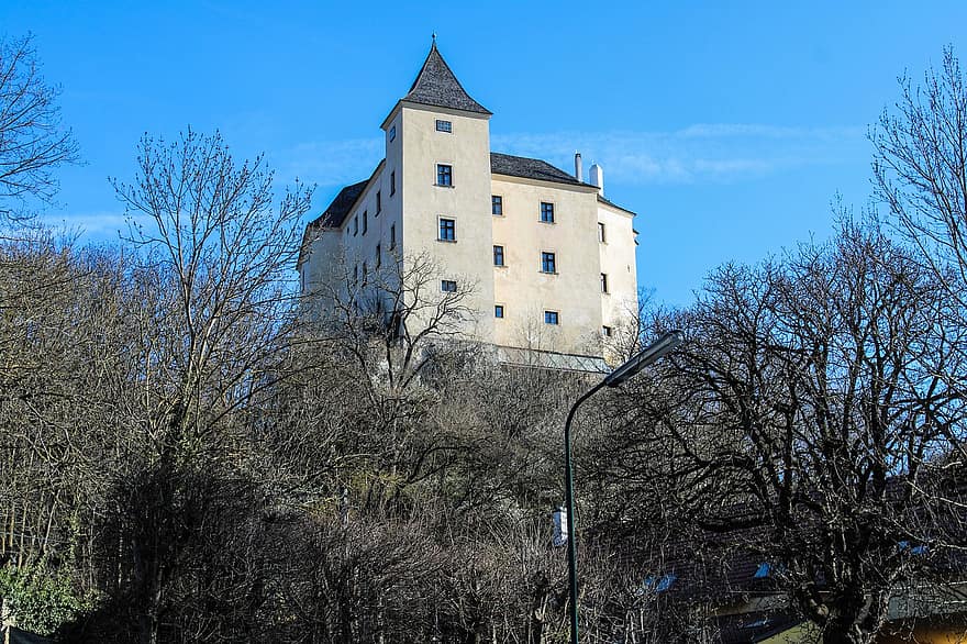 kasteel, Kasteel Wildegg, architectuur, Neder-Oostenrijk, buitenkant van het gebouw, oud, ingebouwde structuur, geschiedenis, Bekende plek, boom, blauw