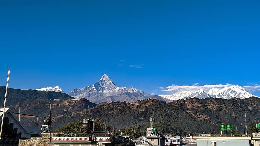Berge, Natur, Reise, Erkundung, draußen, Pokhara, Nepal, machhapuchhre, himal, Himmel, Berg