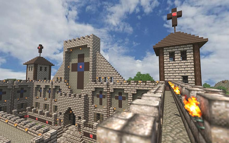 Minecraft, borg, gjengi, video spill, byggeklosser, Brun video, brun bygning, Brune videoer, Brunt spill, brunt slott