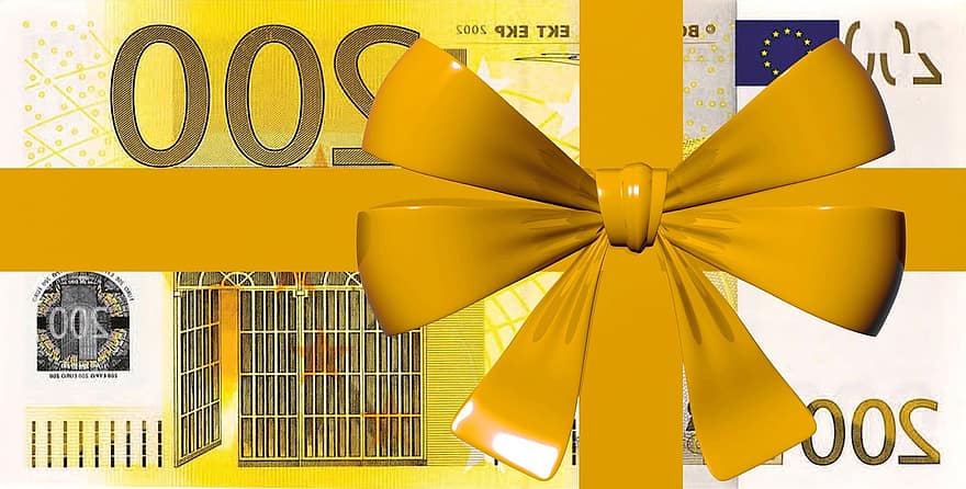 اليورو ، مال ، مذكرة مصرفية ، حزمة ، هدية مجانية ، عقدة