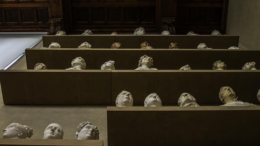 buster, hoveder, statuer, skulpturer, Accademia, Firenze, Italien