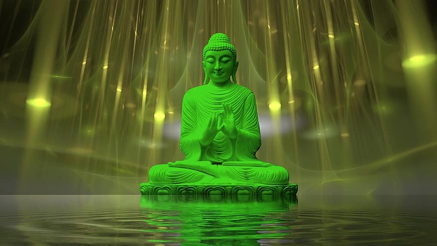 Buda, meditació, budisme, zen, pau, religió, estàtua, espiritualitat, cultures, color verd, fons