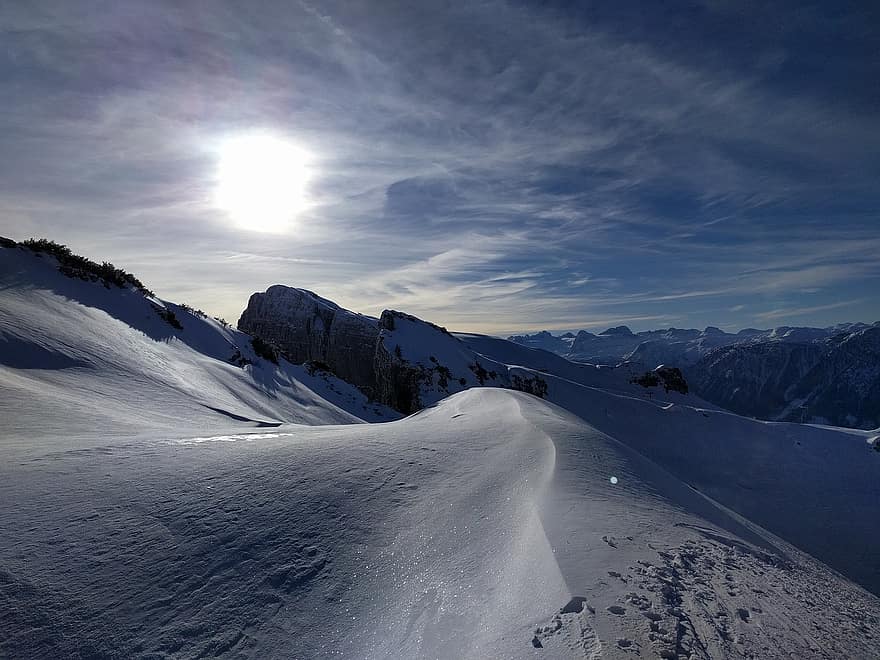 сняг, планина, зима, небе, Австрия, каране на ски