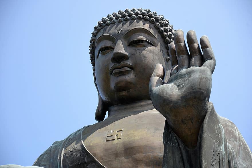 buddha, statuja, Manji, roka, svēta, reliģiju, skulptūra, budisms, debesis