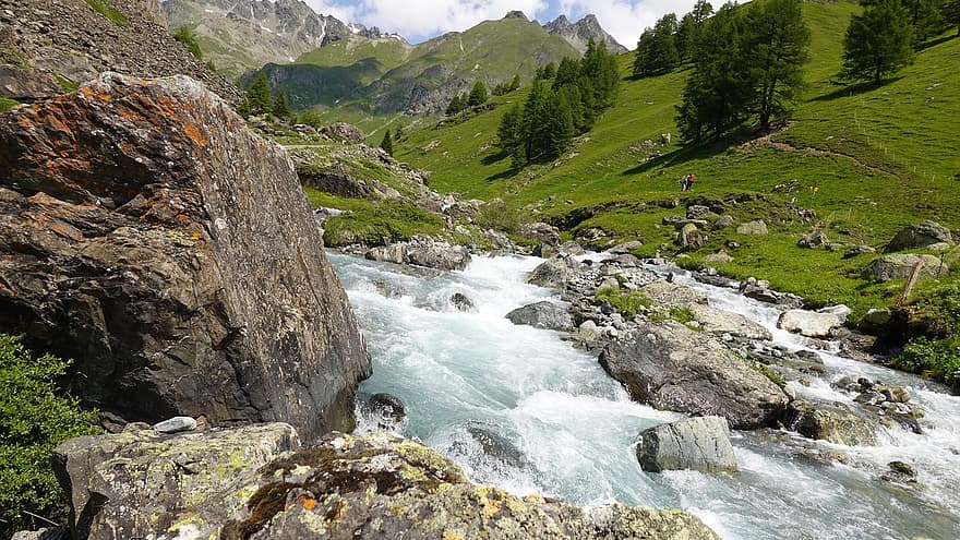 hegyi patak, természet, idegenforgalom, Graubünden, szabadban, kaland, utazás, cél