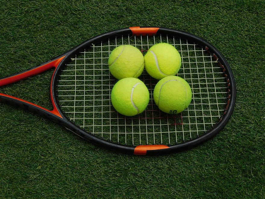 tennis, racket, bollar, sport, spela, spel, gräsmatta