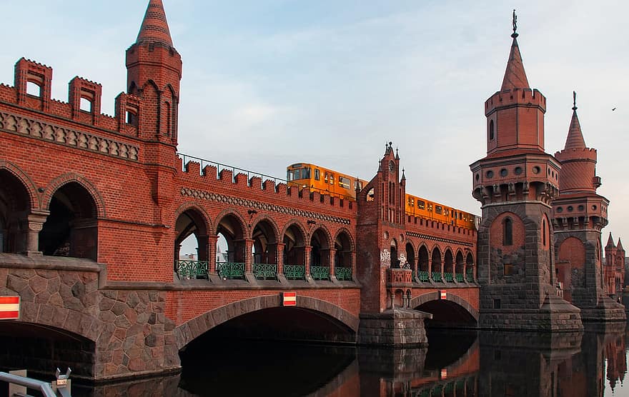 jembatan, Berlin, oberbaumbrücke, sungai, bangunan, Arsitektur, historis, tengara, kesenangan, kota, tempat terkenal