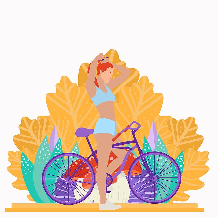 sieviete, velosipēdu, meitene, ārā, riteņbraukšana, braukt, sportu, izmantot, treniņš, dzīvesveids, piemērots