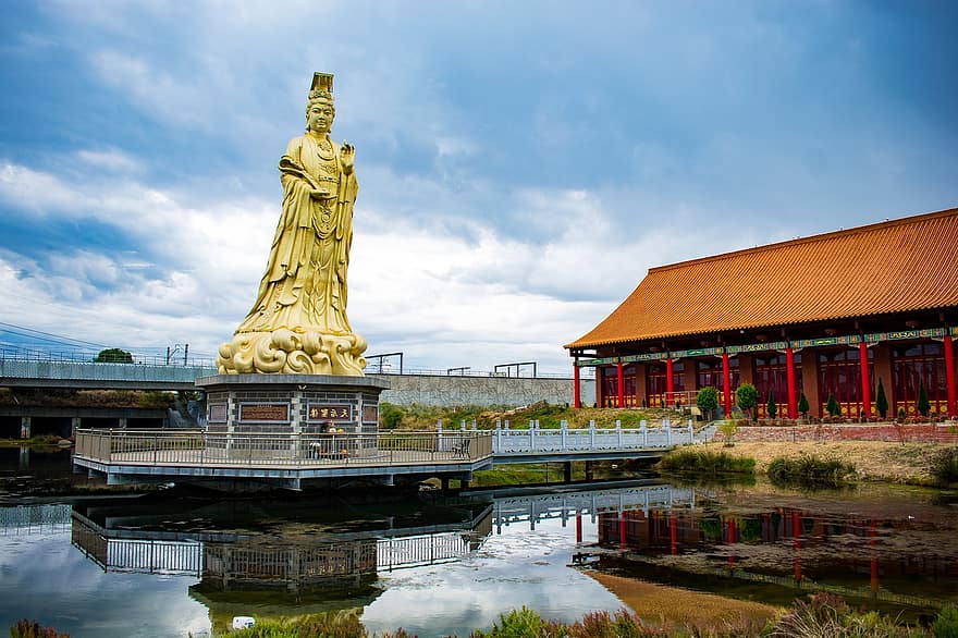 parkas, buddha, prieplauka, ežeras, pastatas, Dangiškosios karalienės šventykla, šventykla, budizmas, praktika, dvasingumas, žiedai