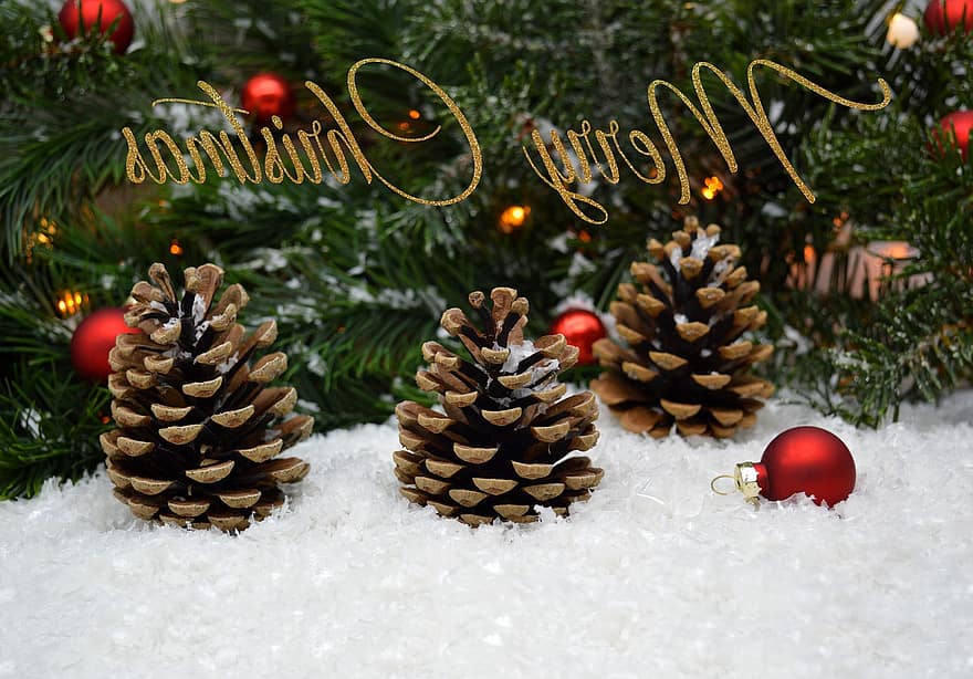 Wesołych Świąt, szyszki sosnowe, dekoracja, motyw, pora roku, wakacje, motyw świąteczny, Adwent, Sezon adwentowy, Boże Narodzenie, świąteczne dekoracje