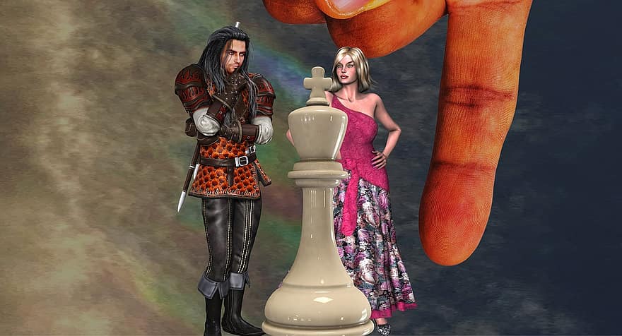 Chess, Game, Surreal, Fantasy, Finger, Hand, Players, King, Queen, Macro World, Chess Piece