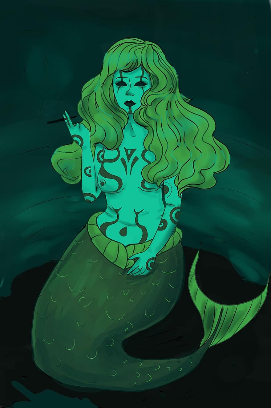 mořská panna, zelená