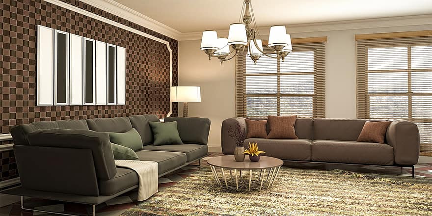 sala de estar, design de interiores, 3D renderizado, Renderização em 3d, decoração, mobília, apartamento, casa, à moda, contemporâneo