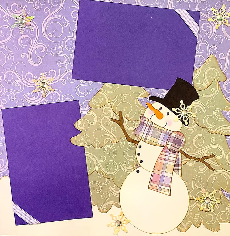 scrapbooking, Χριστουγεννιάτικη κάρτα, ευχετήρια κάρτα, αντίγραφο διάστημα, κολάζ, σχέδιο, διακοσμητικός, χιονάνθρωπος, χειμώνας, απεικόνιση, υπόβαθρα