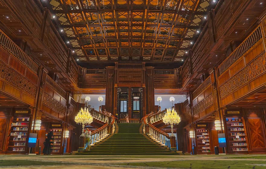 bibliothèque, intérieur de la bibliothèque, livres de bibliothèque, décoration d'intérieur, pas, escaliers, escalier, Téhéran, Iran, meubles, pièce