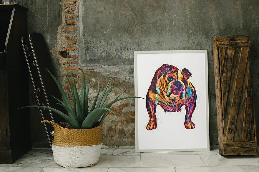 Dog, Art, Painting, Bulldog, Pet, Animal, Domestic, Canine, Mammal, Creative
