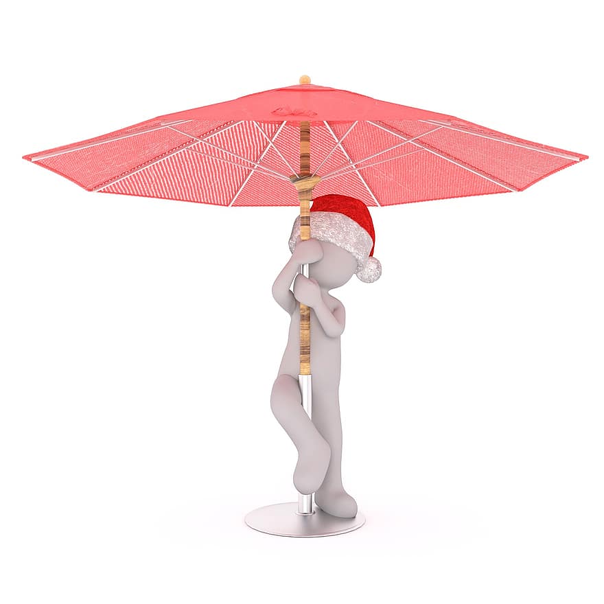 mâle blanc, modèle 3D, isolé, 3d, modèle, tout le corps, blanc, chapeau de père Noël, Noël, Bonnet de noel 3d, parasol