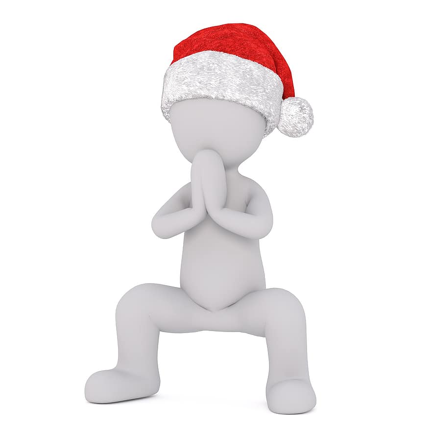 biały samiec, Model 3D, odosobniony, 3d, Model, całe ciało, biały, czapka Mikołaja, Boże Narodzenie, 3d santa hat, medytacja