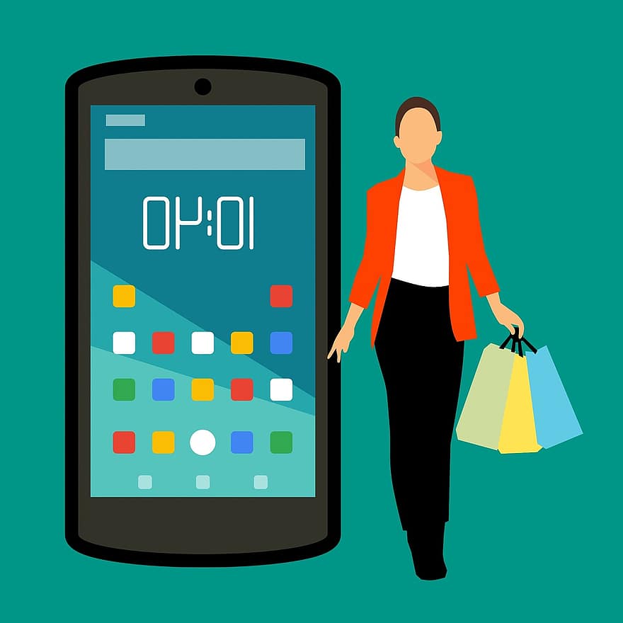 Einkaufen, Online-Shopping-Symbole, E-Commerce, Logo Online-Shop, Einkaufstüten, Online-Shop, Online-Shopping-Vektor, Online kaufen