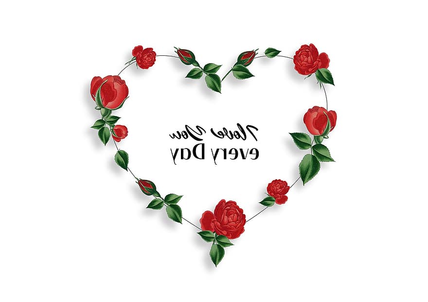 širdis, širdies rėmelis, Valentino diena, rožės, Iliustracijos, gėlė, meilė, romantika, lapai, apdaila, augalų