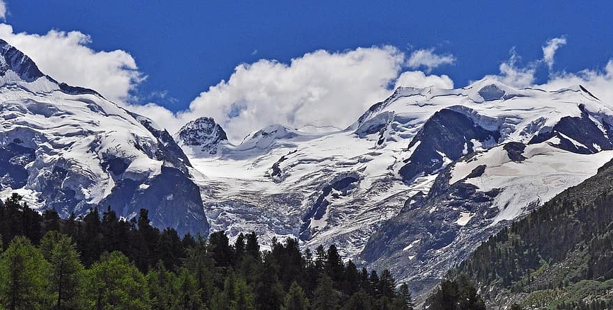 Alpes, les montagnes, neige, forêt, des arbres, glacier, la nature, paysage, hautes alpes, chaîne de montagnes, groupe bernina
