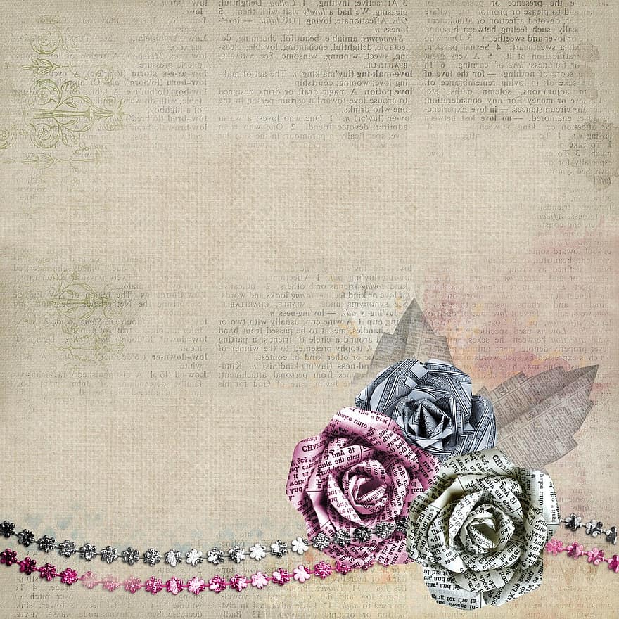 Rose, Fancy, Background, Pattern, Scrapbook, Roses, Paper Rose, Border, Square, Template, Rich
