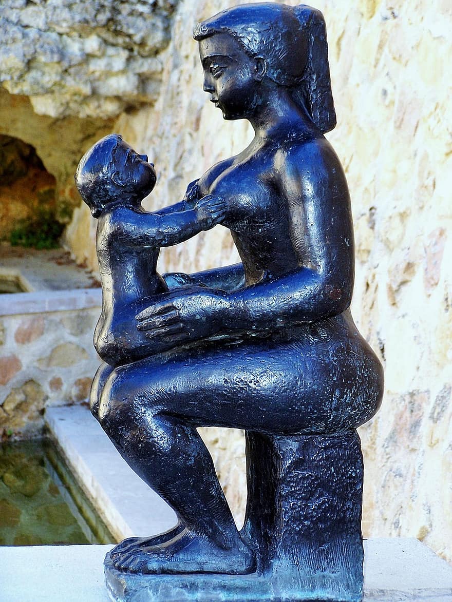posto di maternità, Volti, donna, bambino, amore, madre, gravidanza, pancia, l'allattamento al seno, nero, scultura