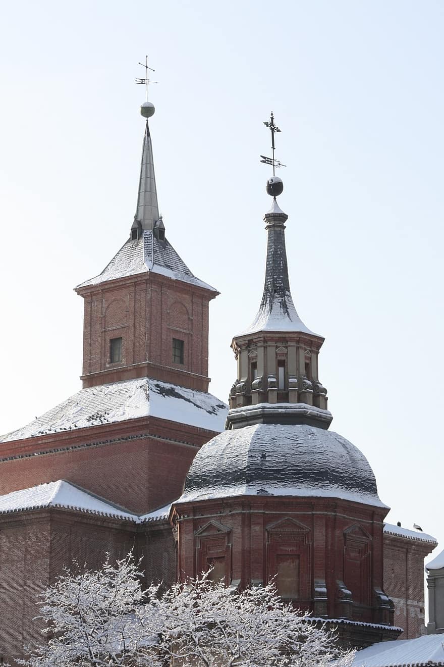 будівлі, церква, хрест, купол, дах, сніг, зима, архітектура