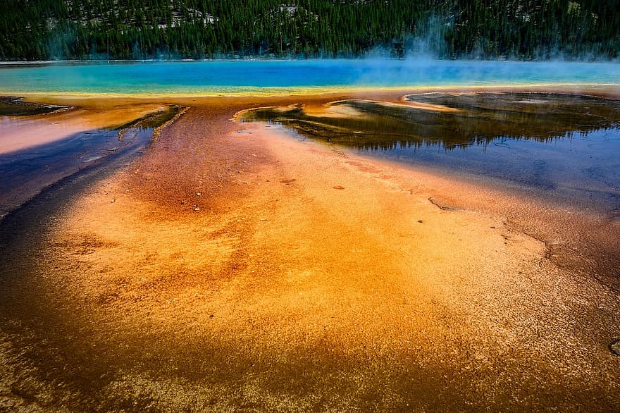 batu kuning, kolam, mata air panas, mineral, penuh warna, panas