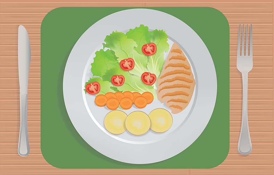 grønnsaker, kylling, mat, sunn, nydelig, delene, middag, lunsj, måltid, grønnsak, tallerken