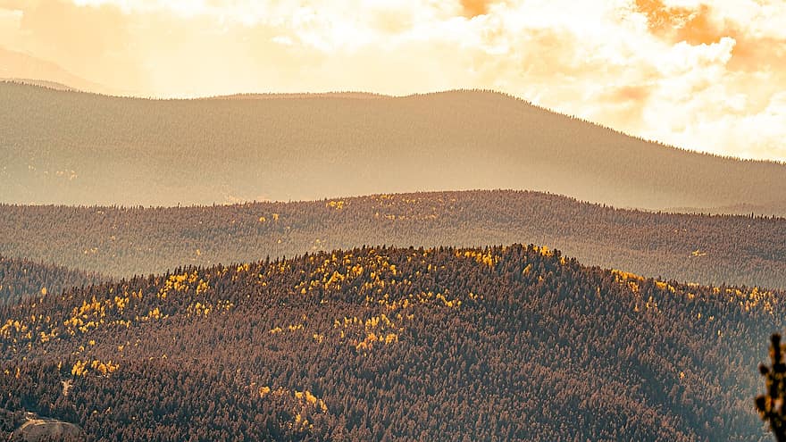 idaho springs, Colorado, montanhas, por do sol, natureza, Hora dourada, outono