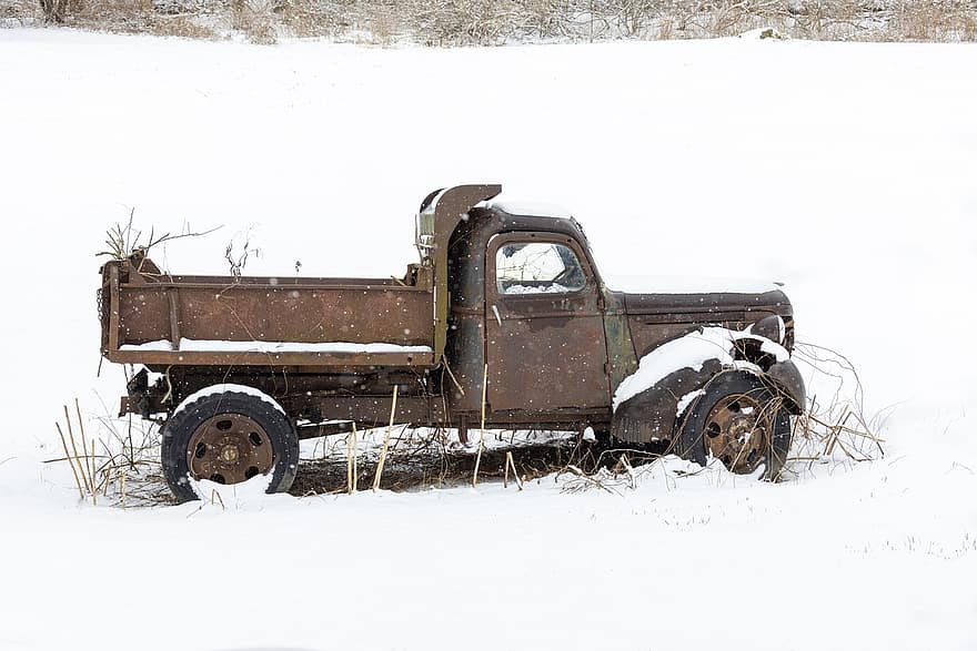pick-up, hiver, un camion, neige, la nature, paysage, Massachusetts, Etats-Unis, voiture, transport, véhicule terrestre